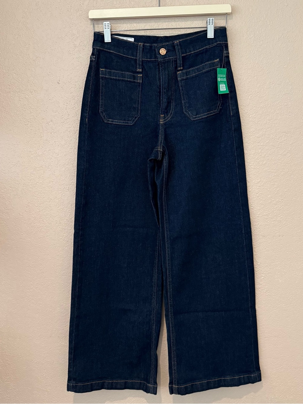 Gap Wide Leg Dark Blue Jeans Front Patch Pockets Spandex Cotton 26 2P